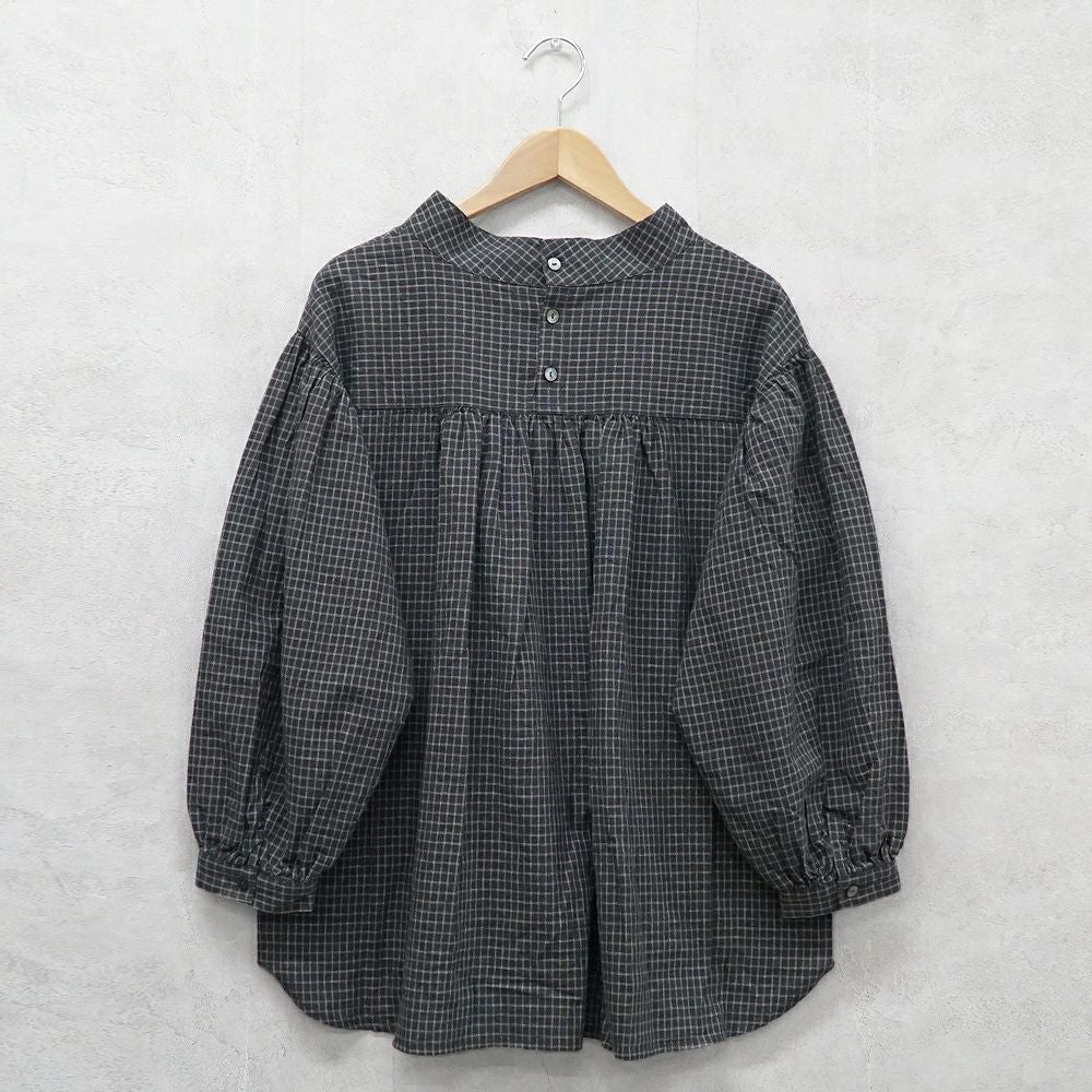 Branch m‘.,ブランチエム,ナチュラル,30代,40代,50代,60代,リネン,ゆったり,チェックブラウス,ブラウス,リネンブラウス,プルオーバーブラウス,春ブラウス,グレンチェック,ギャザーブラウス