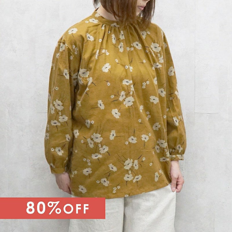 Branch m‘.,ブランチエム,ナチュラル,30代,40代,50代,60代,コットン,ゆったり,綿,ブラウス,プルオーバー,プルオーバーブラウス,綿起毛,起毛ブラウス,起毛,花柄,花柄ブラウス,