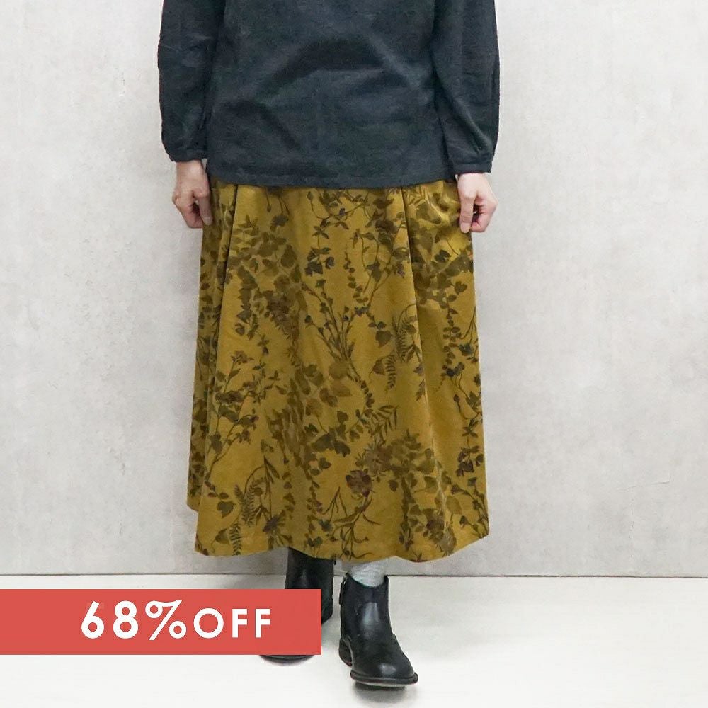 Branch m‘.,ブランチエム,ナチュラル,30代,40代,50代,60代,コットン,ゆったり,綿,コーデュロイ,細コール,花柄,花柄スカート,スカート,コーデュロイスカート,低身長,小柄