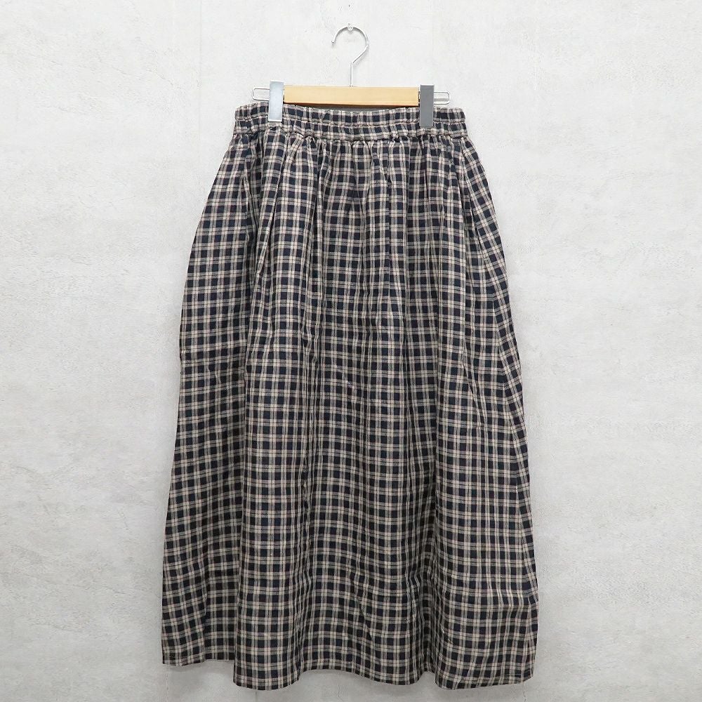 Branch m‘.,ブランチエム,ナチュラル,30代,40代,50代,60代,リネン,ゆったり,スカート,リネンスカート,チェックスカート,チェック,ギャザースカート,前ボタン, 
