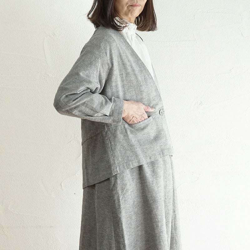 Branch m‘.,ブランチエム,ナチュラル,30代,40代,50代,60代,コットン,ゆったり,綿,ジャケット,ノーカラー,ノーカラージャケット,フォーマル,ハレの日,お出かけ,セットアップ,入学式,卒業式,