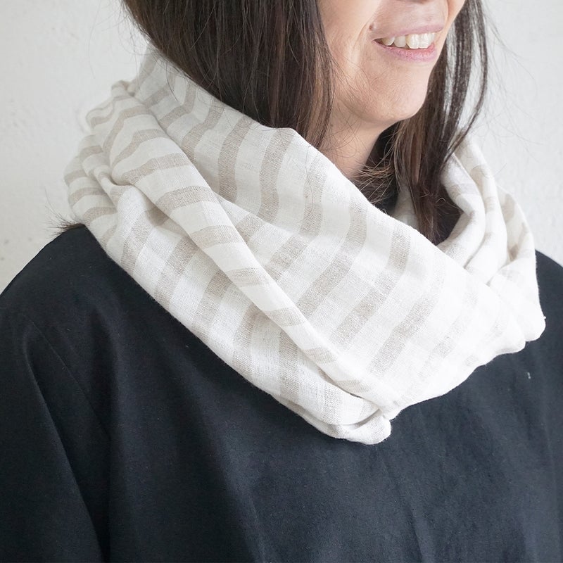 Branch m‘.,ブランチエム,ナチュラル,30代,40代,50代,60代,リネン,ゆったり,ストール,マフラー,スヌード,サークルストール,ボーダー,リネンストール 