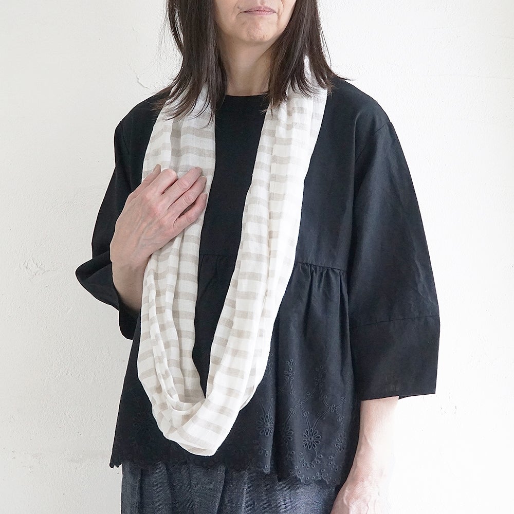 Branch m‘.,ブランチエム,ナチュラル,30代,40代,50代,60代,リネン,ゆったり,ストール,マフラー,スヌード,サークルストール,ボーダー,リネンストール 