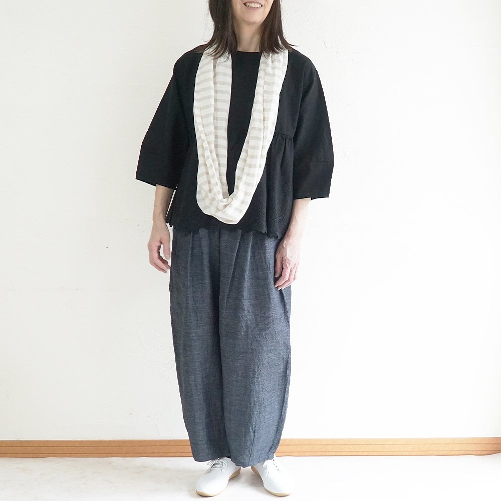 Branch m‘.,ブランチエム,ナチュラル,30代,40代,50代,60代,リネン,ゆったり,ストール,マフラー,スヌード,サークルストール,ボーダー,リネンストール 