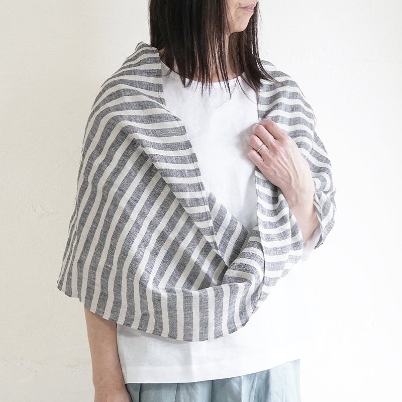 Branch m‘.,ブランチエム,ナチュラル,30代,40代,50代,60代,リネン,ゆったり,ストール,マフラー,スヌード,サークルストール,ボーダー,リネンストール 