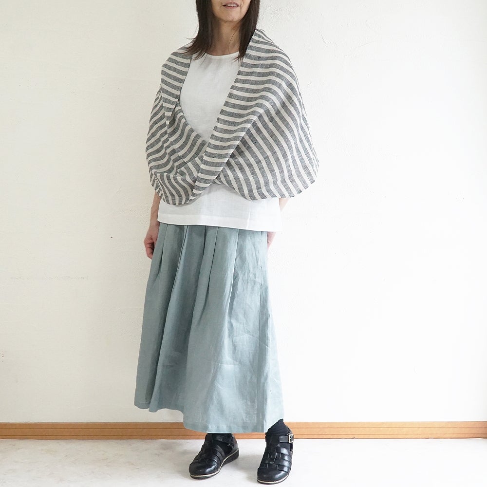 Branch m‘.,ブランチエム,ナチュラル,30代,40代,50代,60代,リネン,ゆったり,ストール,マフラー,スヌード,サークルストール,ボーダー,リネンストール 