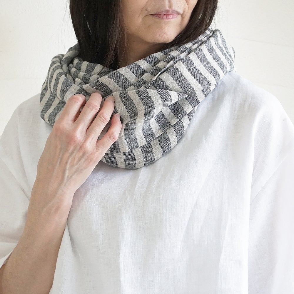 Branch m‘.,ブランチエム,ナチュラル,30代,40代,50代,60代,リネン,ゆったり,ストール,マフラー,スヌード,サークルストール,ボーダー,リネンストール 