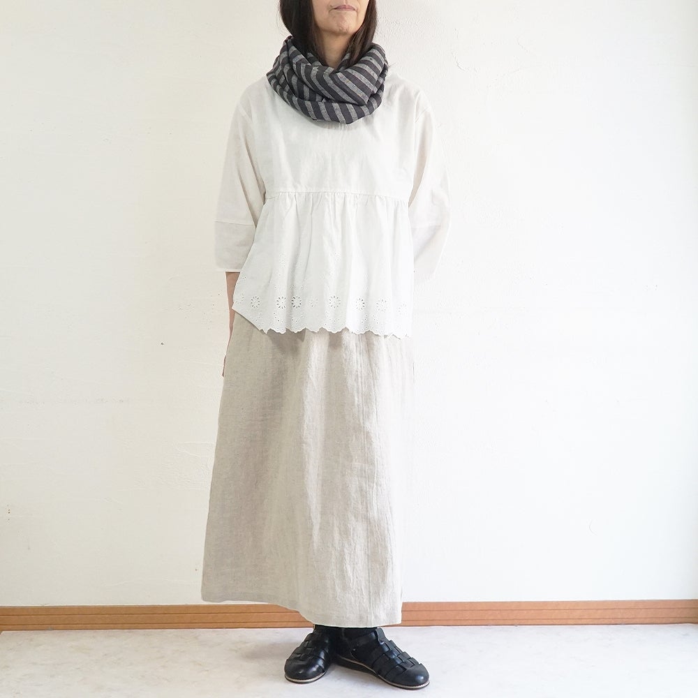 Branch m‘.,ブランチエム,ナチュラル,30代,40代,50代,60代,リネン,ゆったり,ストール,マフラー,スヌード,サークルストール,ボーダー,リネンストール 