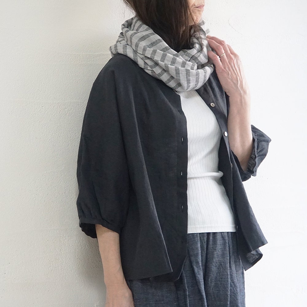 Branch m‘.,ブランチエム,ナチュラル,30代,40代,50代,60代,リネン,ゆったり,ストール,マフラー,スヌード,サークルストール,ボーダー,リネンストール 