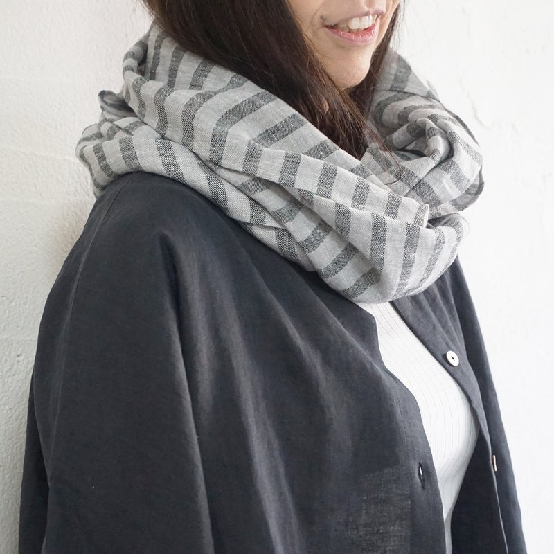 Branch m‘.,ブランチエム,ナチュラル,30代,40代,50代,60代,リネン,ゆったり,ストール,マフラー,スヌード,サークルストール,ボーダー,リネンストール 