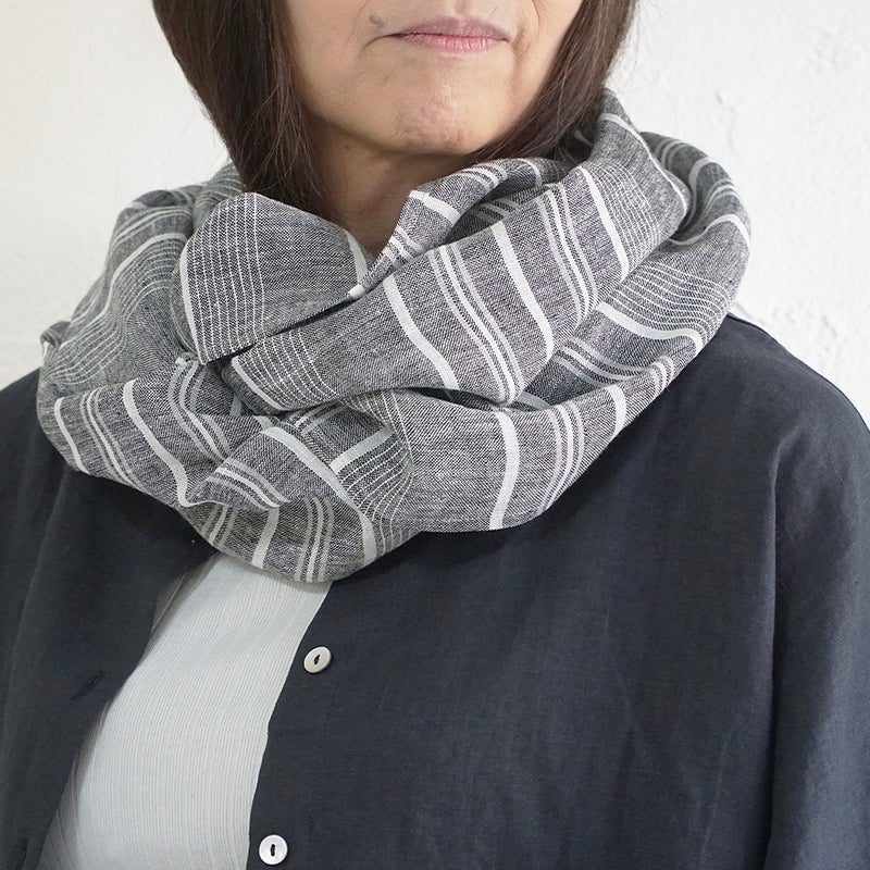 Branch m‘.,ブランチエム,ナチュラル,30代,40代,50代,60代,リネン,ゆったり,ストール,マフラー,スヌード,サークルストール,ボーダー,リネンストール 