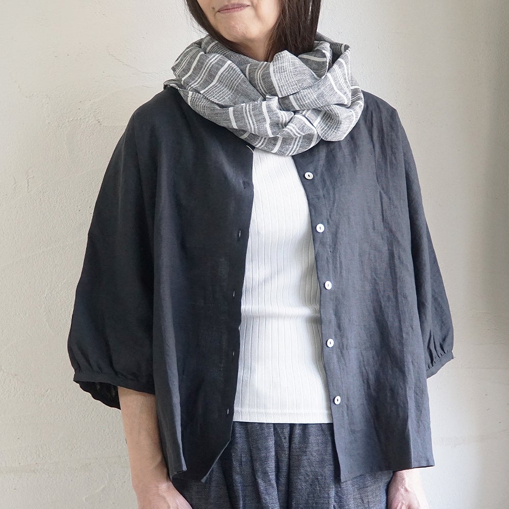 Branch m‘.,ブランチエム,ナチュラル,30代,40代,50代,60代,リネン,ゆったり,ストール,マフラー,スヌード,サークルストール,ボーダー,リネンストール 