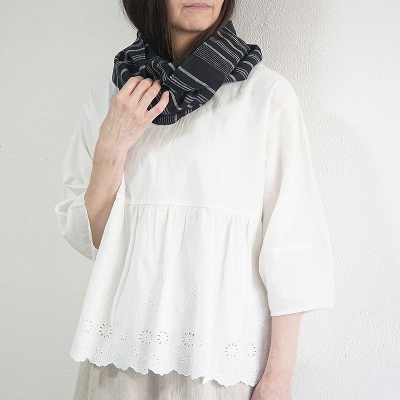 Branch m‘.,ブランチエム,ナチュラル,30代,40代,50代,60代,リネン,ゆったり,ストール,マフラー,スヌード,サークルストール,ボーダー,リネンストール 