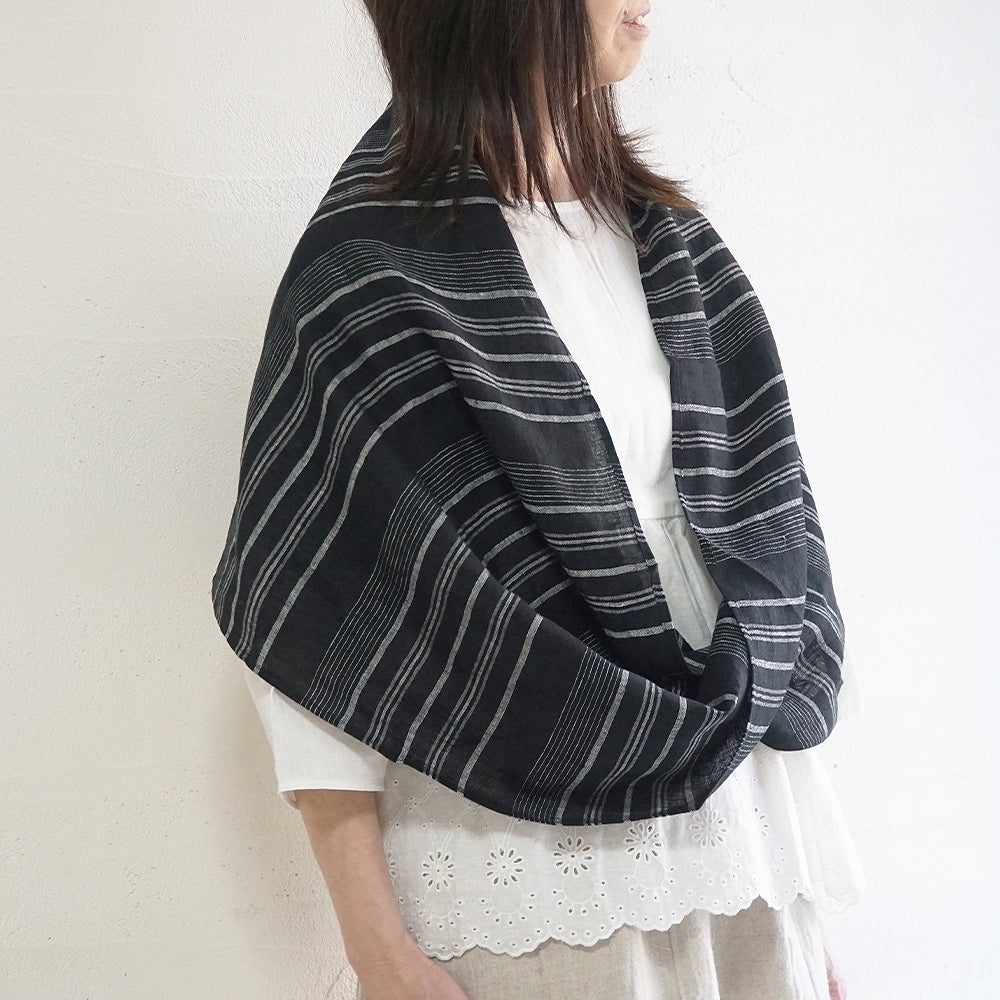 Branch m‘.,ブランチエム,ナチュラル,30代,40代,50代,60代,リネン,ゆったり,ストール,マフラー,スヌード,サークルストール,ボーダー,リネンストール 