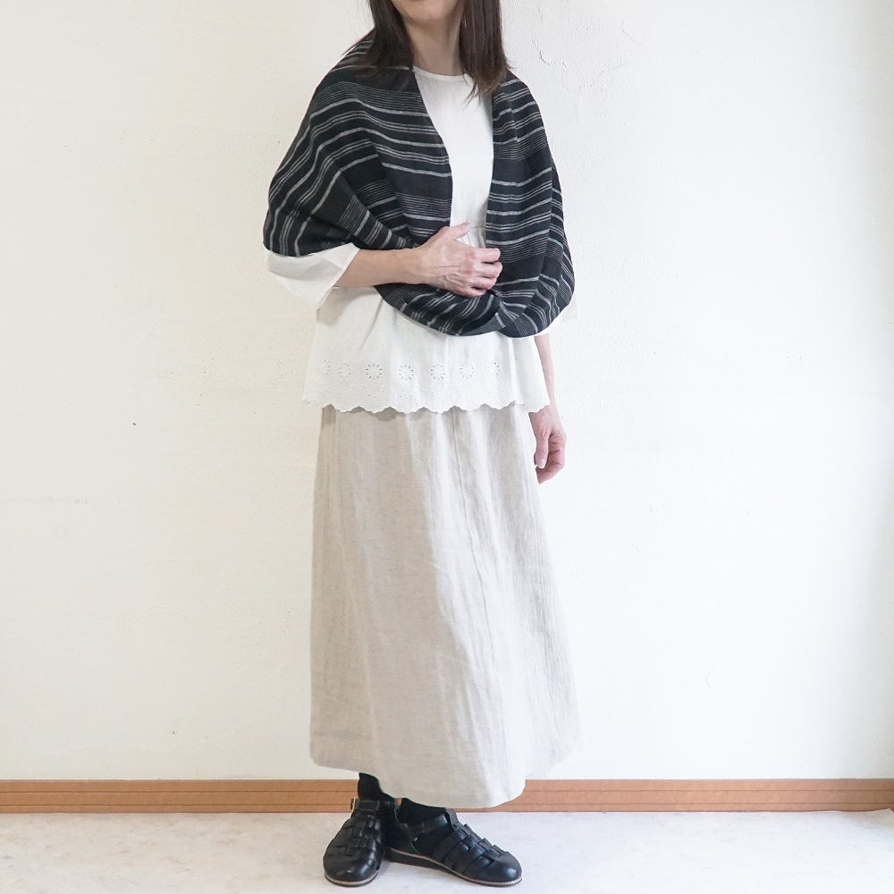 Branch m‘.,ブランチエム,ナチュラル,30代,40代,50代,60代,リネン,ゆったり,ストール,マフラー,スヌード,サークルストール,ボーダー,リネンストール 