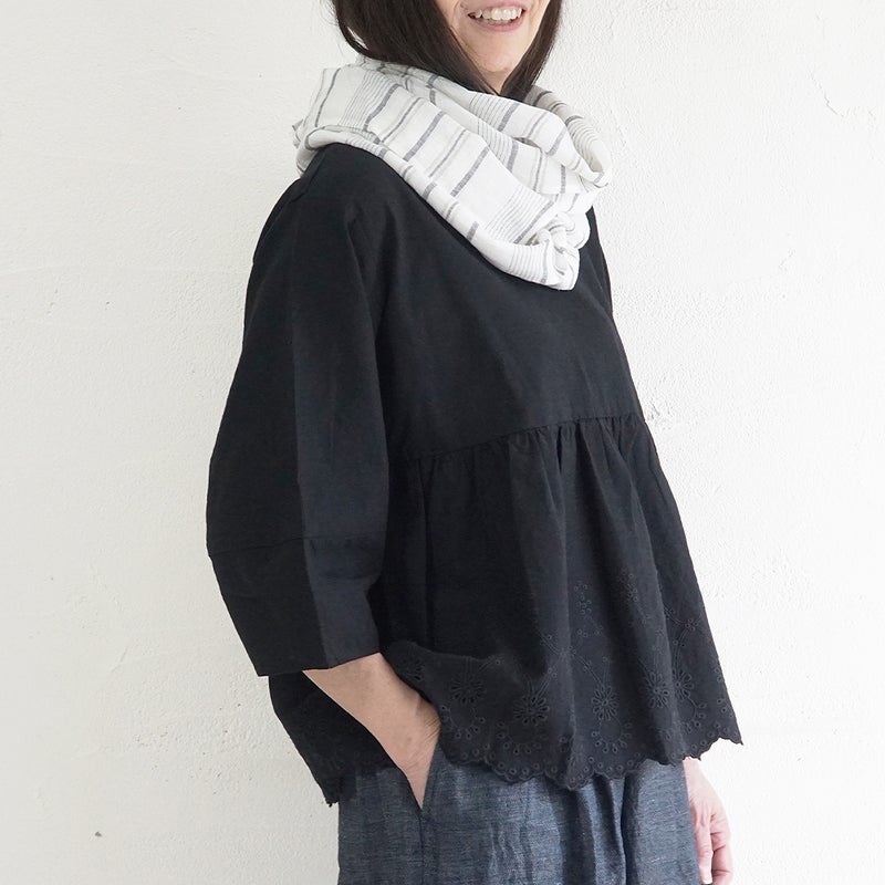 Branch m‘.,ブランチエム,ナチュラル,30代,40代,50代,60代,リネン,ゆったり,ストール,マフラー,スヌード,サークルストール,ボーダー,リネンストール 