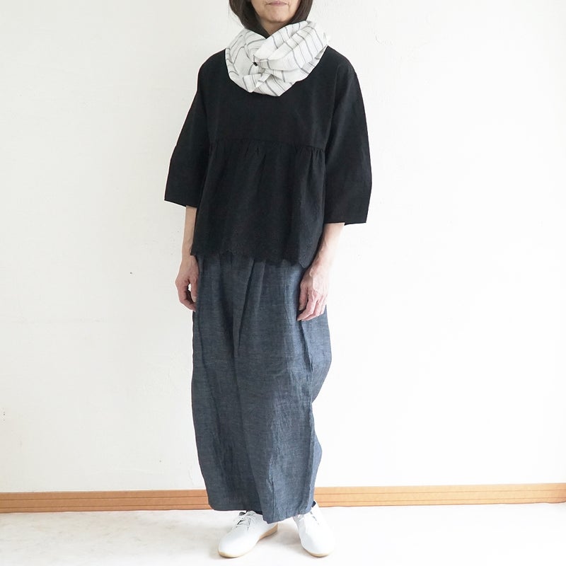 Branch m‘.,ブランチエム,ナチュラル,30代,40代,50代,60代,リネン,ゆったり,ストール,マフラー,スヌード,サークルストール,ボーダー,リネンストール 