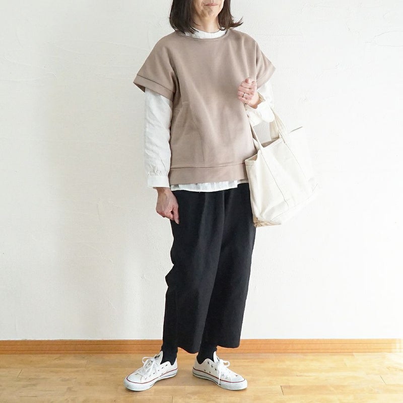 Branch m‘.,ブランチエム,ナチュラル,30代,40代,50代,60代,綿,ゆったり,ベスト,コットン,ベスト,裏毛,裏毛ベスト,重ね着,レイヤード,