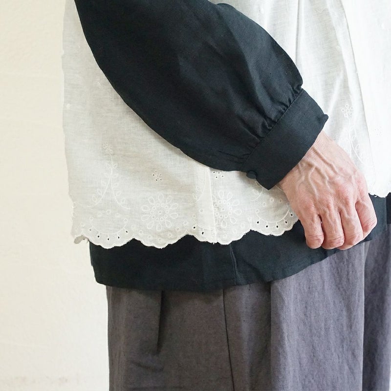 Branch m‘.,ブランチエム,ナチュラル,30代,40代,50代,60代,リネン,ゆったり,麻,ベスト,ブラウス,刺繍,スカラップ刺繡,刺繍ブラウス