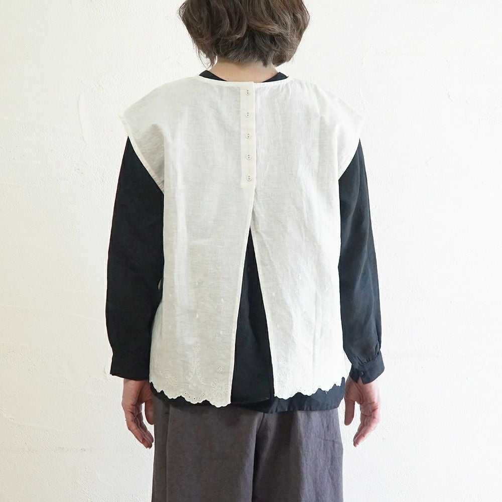 Branch m‘.,ブランチエム,ナチュラル,30代,40代,50代,60代,リネン,ゆったり,麻,ベスト,ブラウス,刺繍,スカラップ刺繡,刺繍ブラウス