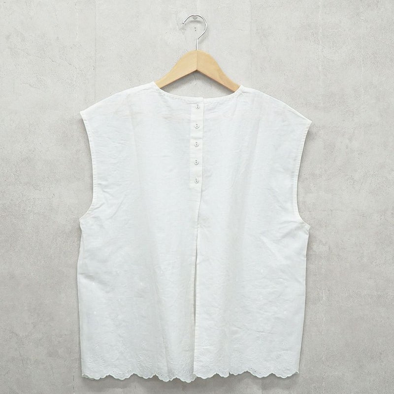 Branch m‘.,ブランチエム,ナチュラル,30代,40代,50代,60代,リネン,ゆったり,麻,ベスト,ブラウス,刺繍,スカラップ刺繡,刺繍ブラウス