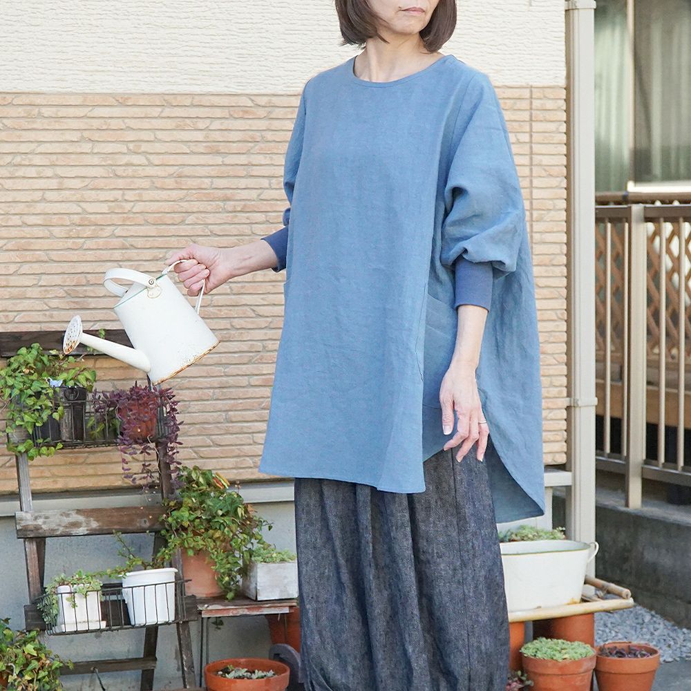 BR1768】 天日干しリネン・チュニック割烹着 | ブランチエム│50代から