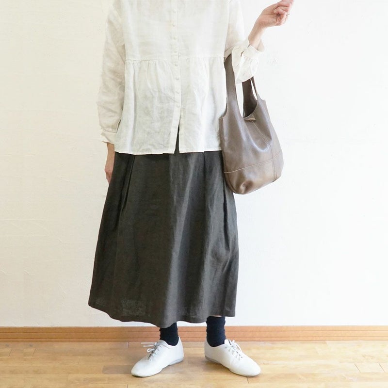 Branch m‘.,ブランチエム,ナチュラル,30代,40代,50代,60代,リネン,ゆったり,スカート,リネンスカート,切り替え,切り替えタック,タックスカート