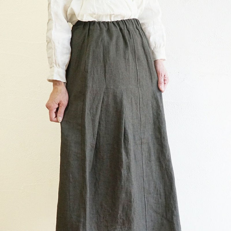 Branch m‘.,ブランチエム,ナチュラル,30代,40代,50代,60代,リネン,ゆったり,スカート,リネンスカート,切り替え,切り替えタック,タックスカート