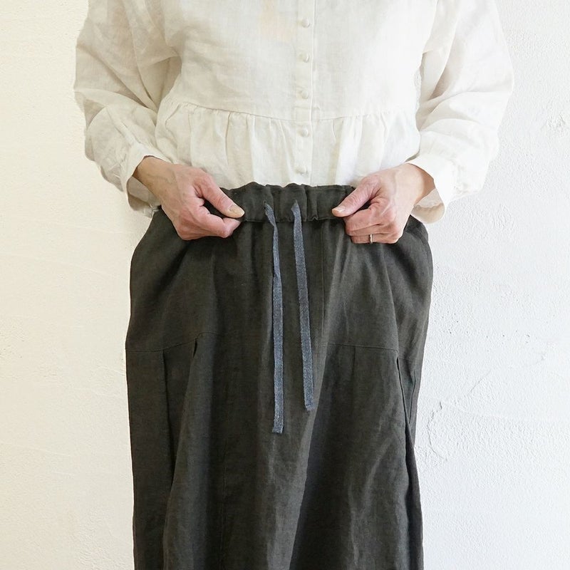 Branch m‘.,ブランチエム,ナチュラル,30代,40代,50代,60代,リネン,ゆったり,スカート,リネンスカート,切り替え,切り替えタック,タックスカート