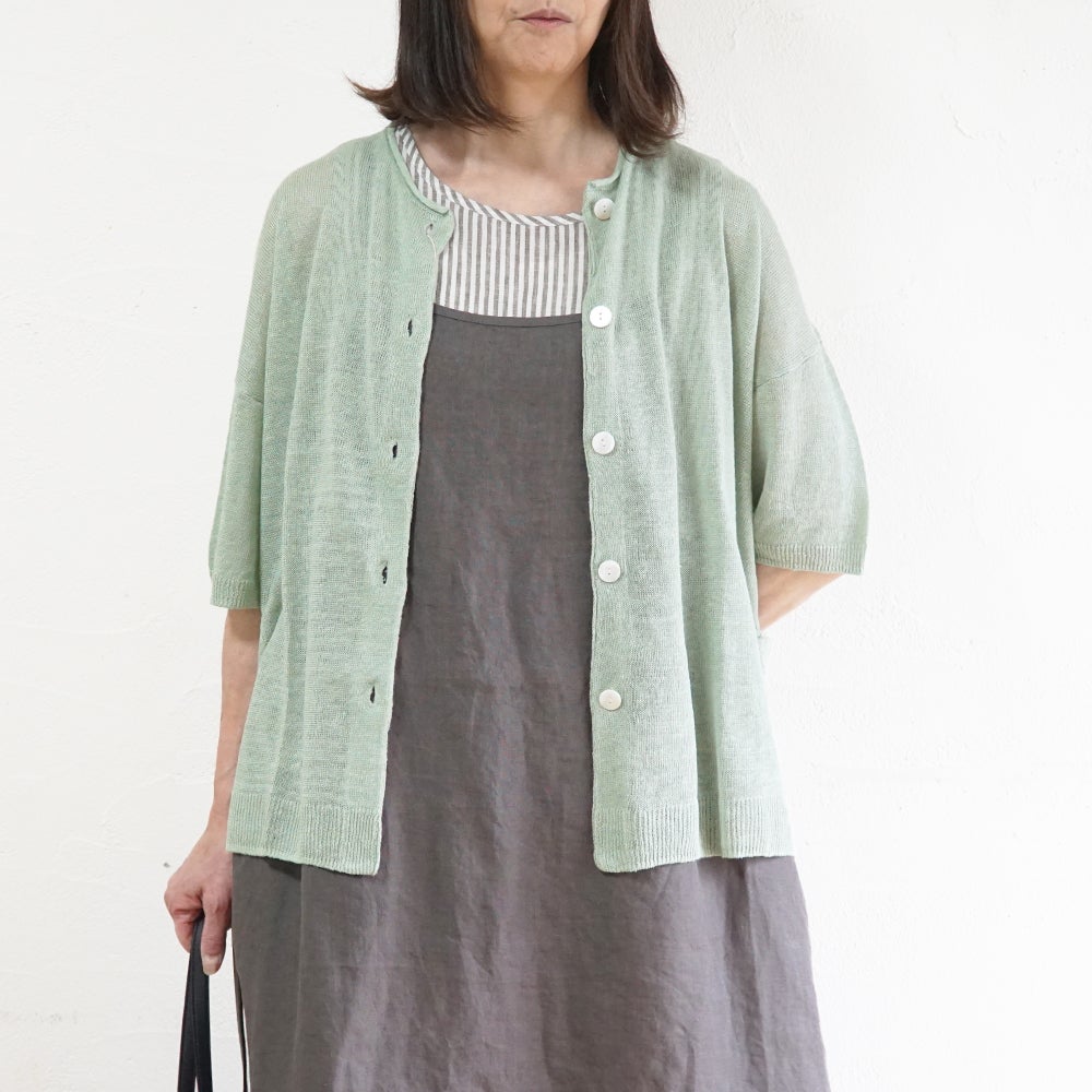 Branch m‘.,ブランチエム,ナチュラル,30代,40代,50代,60代,ゆったり,リネン,knit,ニット,リネンニット,カーディガン,ニットカーディガン,５分袖,５分袖カーディガン,