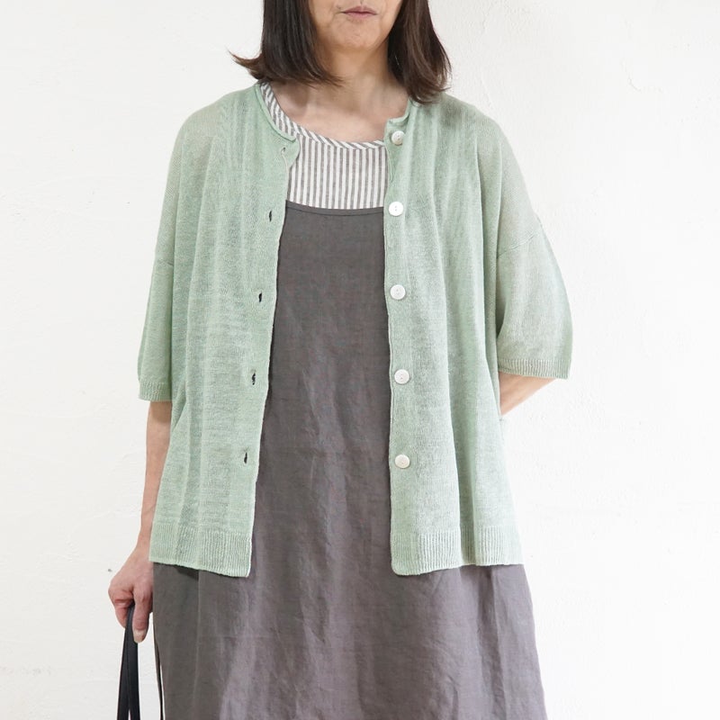 Branch m‘.,ブランチエム,ナチュラル,30代,40代,50代,60代,ゆったり,リネン,knit,ニット,リネンニット,カーディガン,ニットカーディガン,５分袖,５分袖カーディガン,