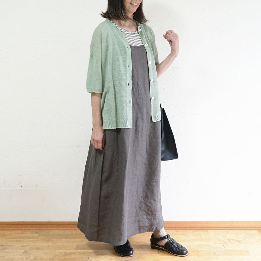 Branch m‘.,ブランチエム,ナチュラル,30代,40代,50代,60代,ゆったり,リネン,knit,ニット,リネンニット,カーディガン,ニットカーディガン,５分袖,５分袖カーディガン,