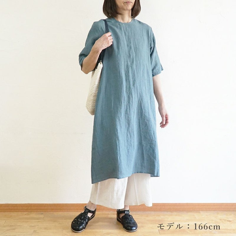 Branch m‘.,ブランチエム,ナチュラル,30代,40代,50代,60代,リネン,ゆったり,ワンピース,リネンワンピース,５分袖ワンピース,ルームウェア,リラックス,リラックスウェア