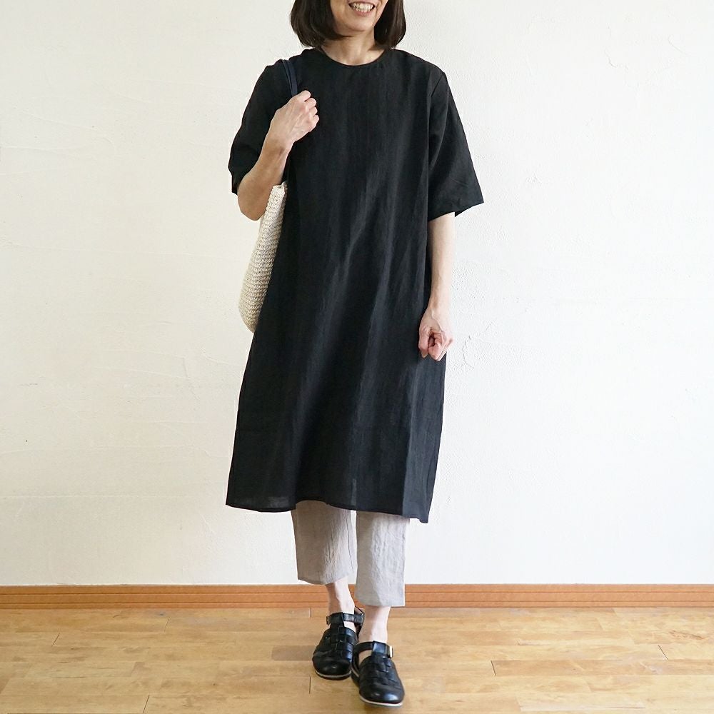 Branch m‘.,ブランチエム,ナチュラル,30代,40代,50代,60代,リネン,ゆったり,ワンピース,リネンワンピース,５分袖ワンピース,ルームウェア,リラックス,リラックスウェア
