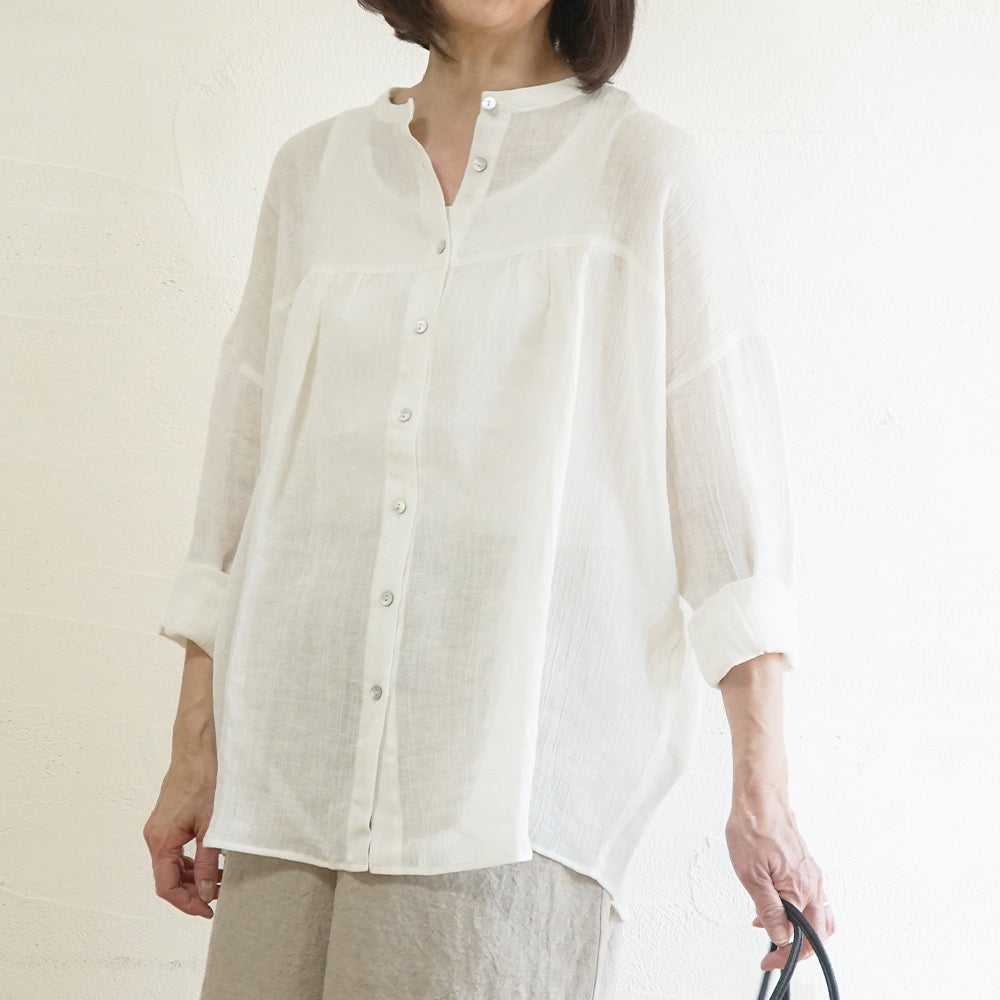 Branch m‘.,ブランチエム,ナチュラル,30代,40代,50代,60代,リネン,ゆったり,ブラウス,リネンブラウス,長袖ブラウス,チュニック,リネンチュニック,チュニックブラウス,ギャザーブラウス
