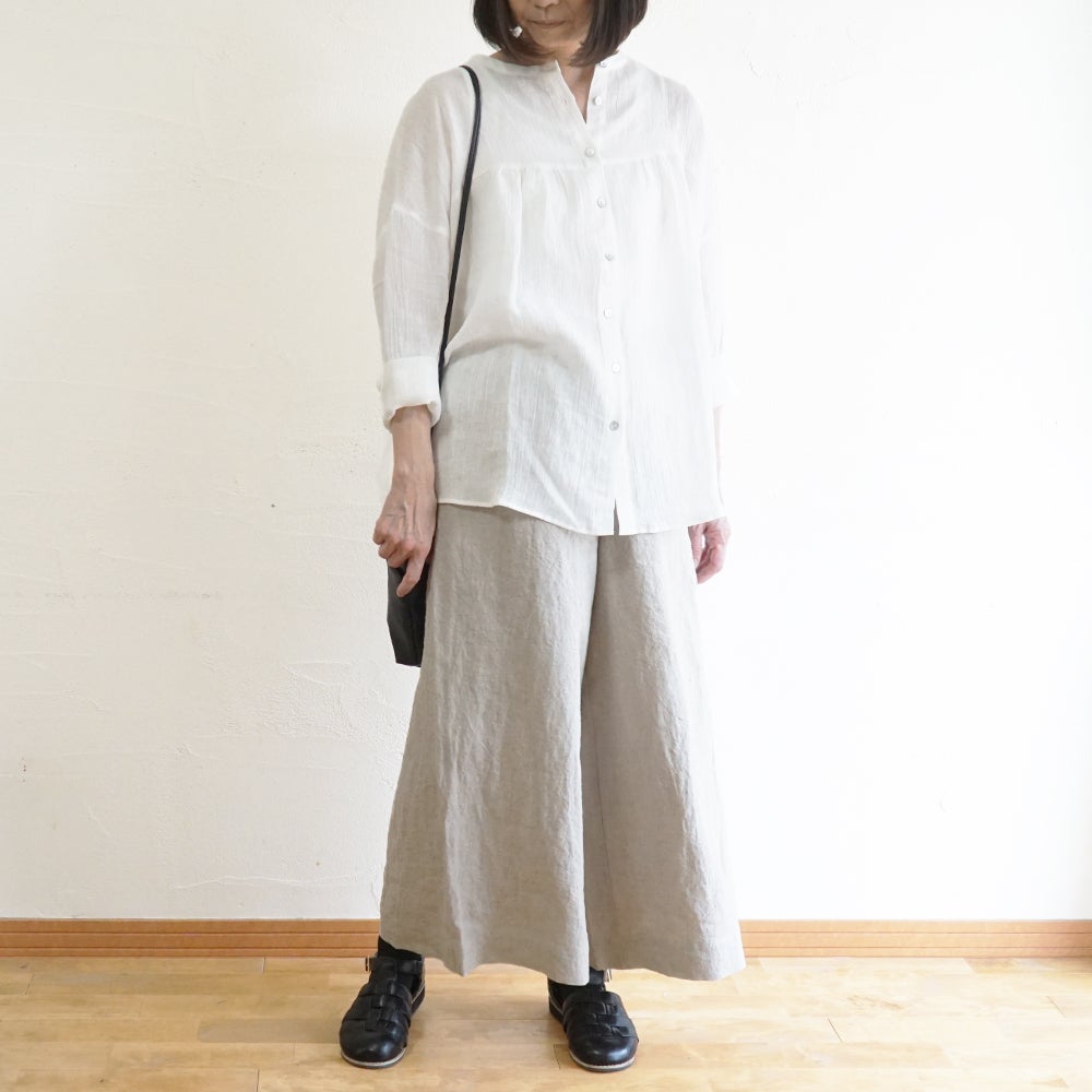 Branch m‘.,ブランチエム,ナチュラル,30代,40代,50代,60代,リネン,ゆったり,ブラウス,リネンブラウス,長袖ブラウス,チュニック,リネンチュニック,チュニックブラウス,ギャザーブラウス