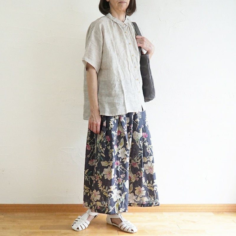 Branch m‘.,ブランチエム,ナチュラル,30代,40代,50代,60代,リネン,ゆったり,スカート,リネンスカート,花柄,花柄スカート,タックスカート,skirt