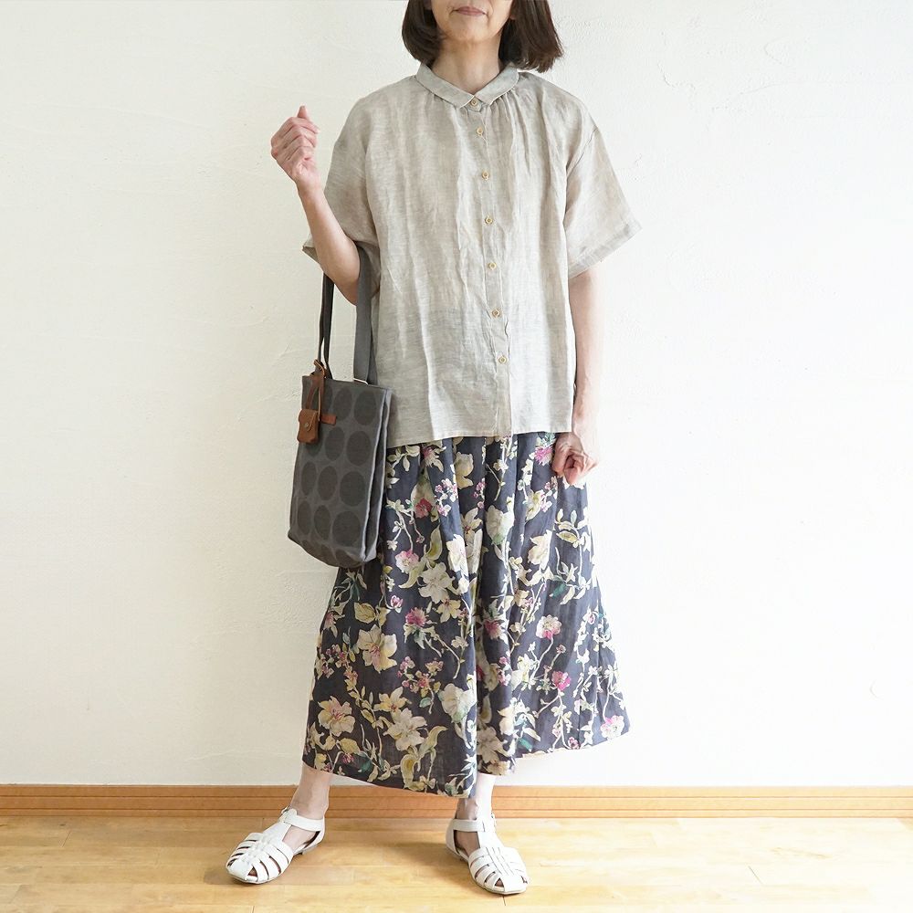 Branch m‘.,ブランチエム,ナチュラル,30代,40代,50代,60代,リネン,ゆったり,スカート,リネンスカート,花柄,花柄スカート,タックスカート,skirt