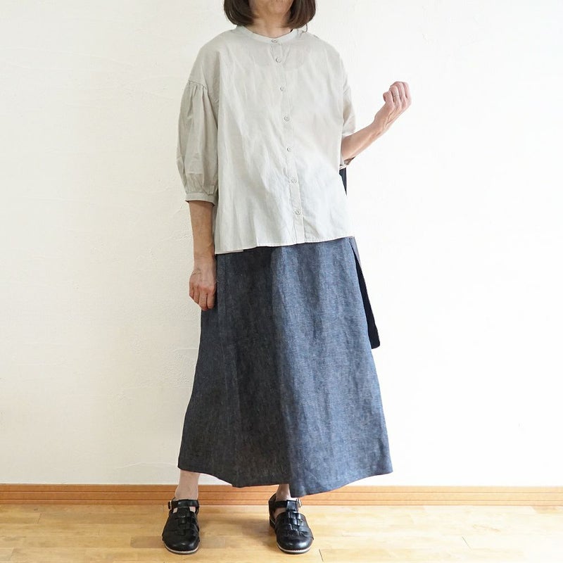 Branch m‘.,ブランチエム,ナチュラル,30代,40代,50代,60代,リネン,ゆったり,コットン,ブラウス,blouse,ギャザーブラウス,バンドカラー,バンドカラーブラウス,コットンリネン,コットンリネンブラウス,