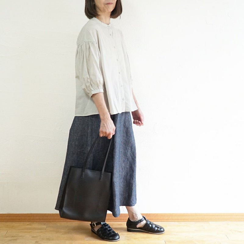 Branch m‘.,ブランチエム,ナチュラル,30代,40代,50代,60代,リネン,ゆったり,コットン,ブラウス,blouse,ギャザーブラウス,バンドカラー,バンドカラーブラウス,コットンリネン,コットンリネンブラウス,