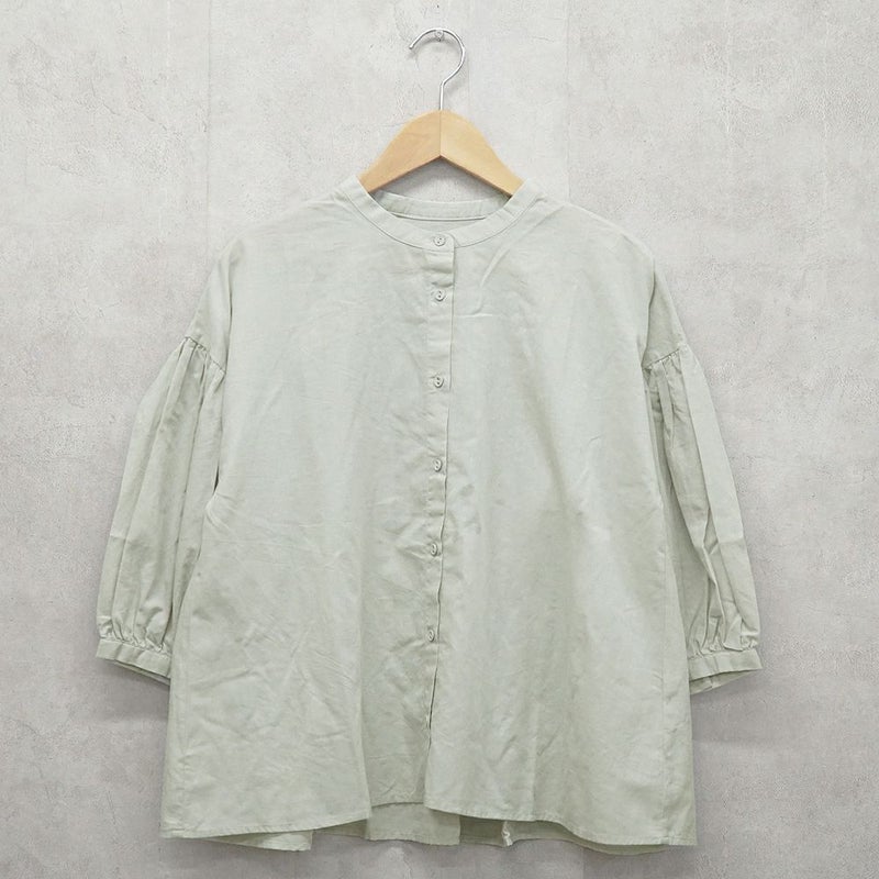 Branch m‘.,ブランチエム,ナチュラル,30代,40代,50代,60代,リネン,ゆったり,コットン,ブラウス,blouse,ギャザーブラウス,バンドカラー,バンドカラーブラウス,コットンリネン,コットンリネンブラウス,