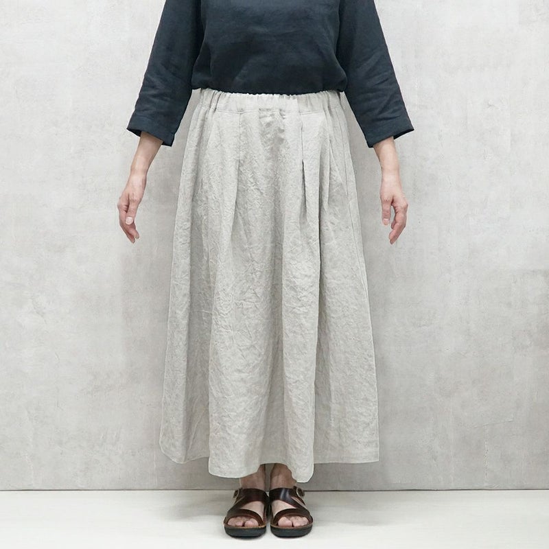 Branch m‘.,ブランチエム,ナチュラル,30代,40代,50代,60代,リネン,ゆったり,skirt,スカート,リネンスカート,タックスカート