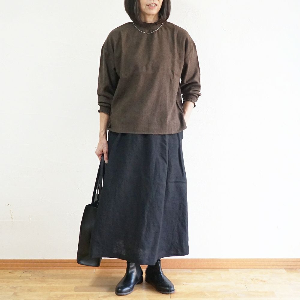 Branch m‘.,ブランチエム,ナチュラル,30代,40代,50代,60代,コットン,ゆったり,blouse,ブラウス,綿ブラウス,起毛ブラウス,フリル,フリルブラウス,シャーリング,シャーリングブラウス 