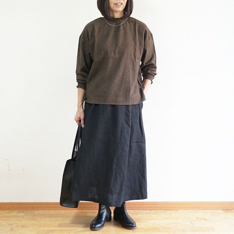 Branch m‘.,ブランチエム,ナチュラル,30代,40代,50代,60代,コットン,ゆったり,blouse,ブラウス,綿ブラウス,起毛ブラウス,フリル,フリルブラウス,シャーリング,シャーリングブラウス 