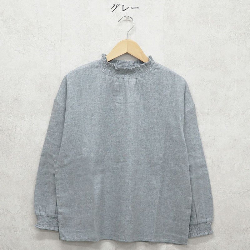 Branch m‘.,ブランチエム,ナチュラル,30代,40代,50代,60代,コットン,ゆったり,blouse,ブラウス,綿ブラウス,起毛ブラウス,フリル,フリルブラウス,シャーリング,シャーリングブラウス 