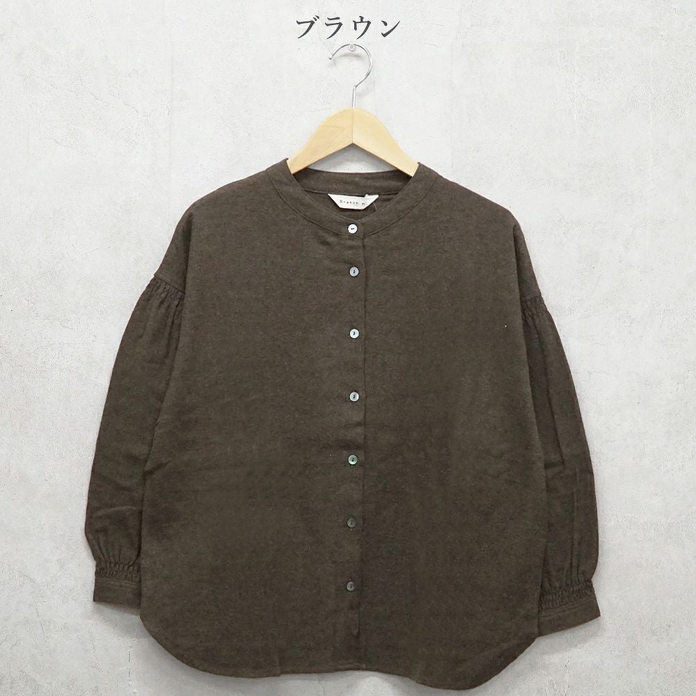 Branch m‘.,ブランチエム,ナチュラル,30代,40代,50代,60代,コットン,ゆったり,blouse,ブラウス,綿ブラウス,起毛ブラウス,シャーリング,シャーリングブラウス,バンドカラー,バンドカラーブラウス,スタンドカラー,スタンドカラーブラウス,羽織,羽織ブラウス