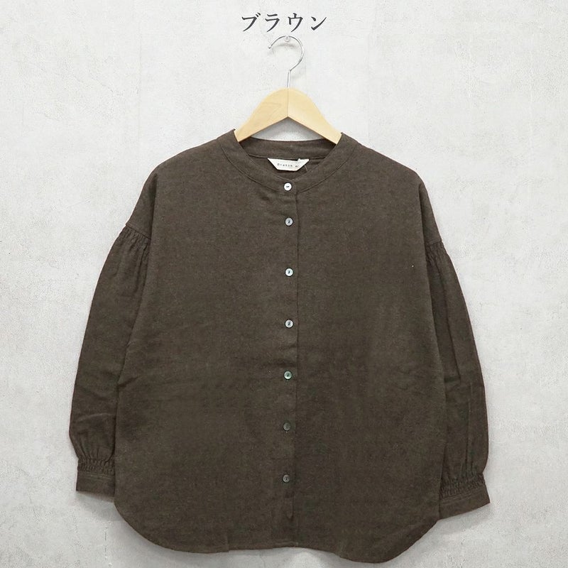 Branch m‘.,ブランチエム,ナチュラル,30代,40代,50代,60代,コットン,ゆったり,blouse,ブラウス,綿ブラウス,起毛ブラウス,シャーリング,シャーリングブラウス,バンドカラー,バンドカラーブラウス,スタンドカラー,スタンドカラーブラウス,羽織,羽織ブラウス