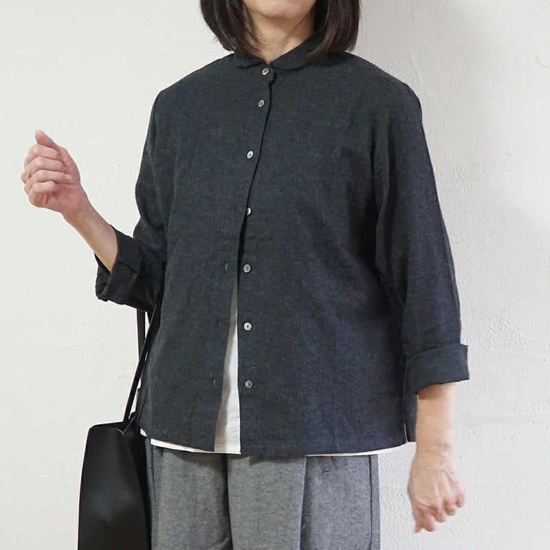 Branch m‘.,ブランチエム,ナチュラル,30代,40代,50代,60代,コットン,ゆったり,blouse,ブラウス,綿ブラウス,起毛ブラウス,羽織,羽織ブラウス,丸襟,丸襟ブラウス,シャツ,丸襟シャツ