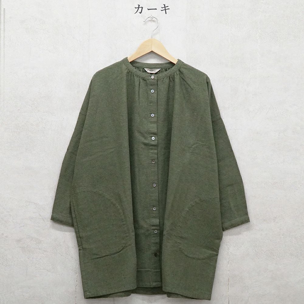 Branch m‘.,ブランチエム,ナチュラル,30代,40代,50代,60代,コットン,ゆったり,blouse,ブラウス,綿ブラウス,綿ウール,コットンウール,チュニック,ギャザーチュニック,羽織チュニック,ライトアウター,カーディガン,チュニックブラウス 