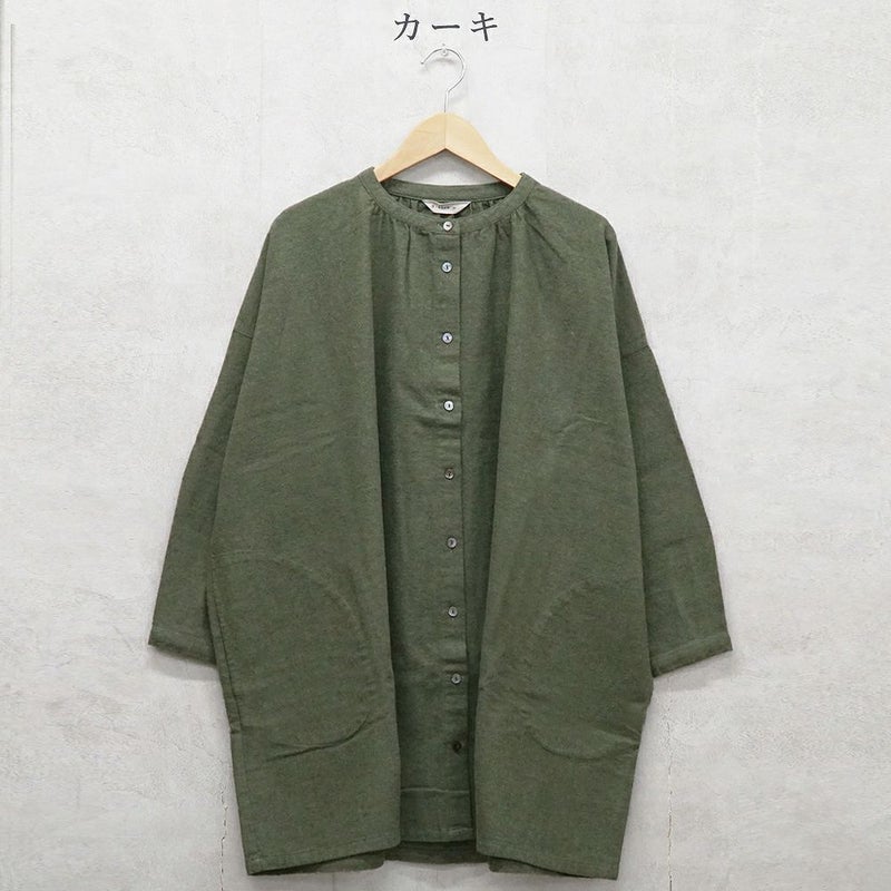 Branch m‘.,ブランチエム,ナチュラル,30代,40代,50代,60代,コットン,ゆったり,blouse,ブラウス,綿ブラウス,綿ウール,コットンウール,チュニック,ギャザーチュニック,羽織チュニック,ライトアウター,カーディガン,チュニックブラウス 